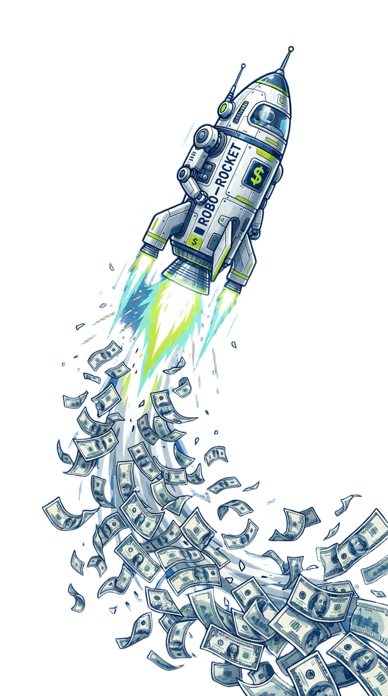 TrafficOS mascot pointing upward on a dark neon-green gradient background