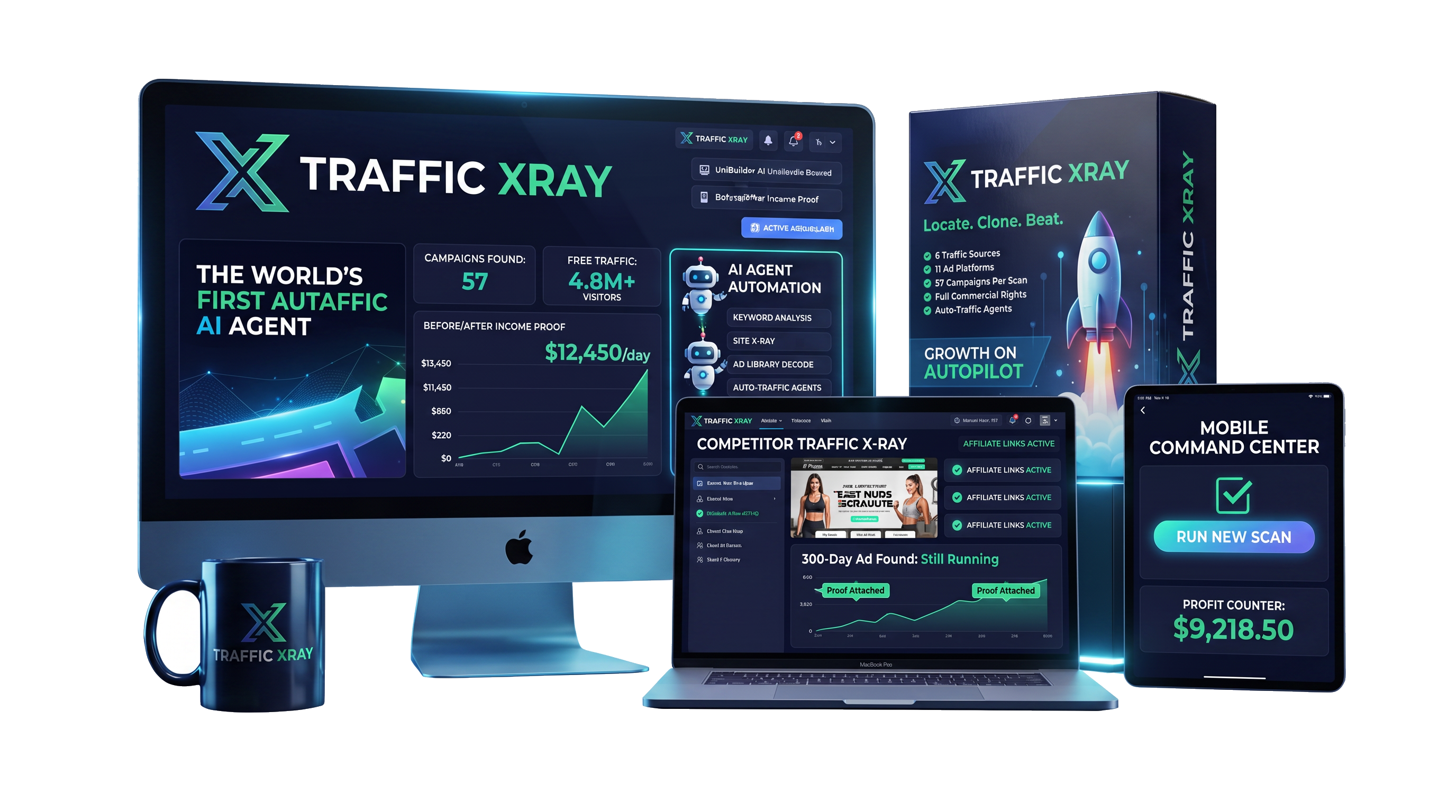 Traffic Xray lifetime software bundle displayed across desktop, laptop and mobile devices with the Traffic Xray product box